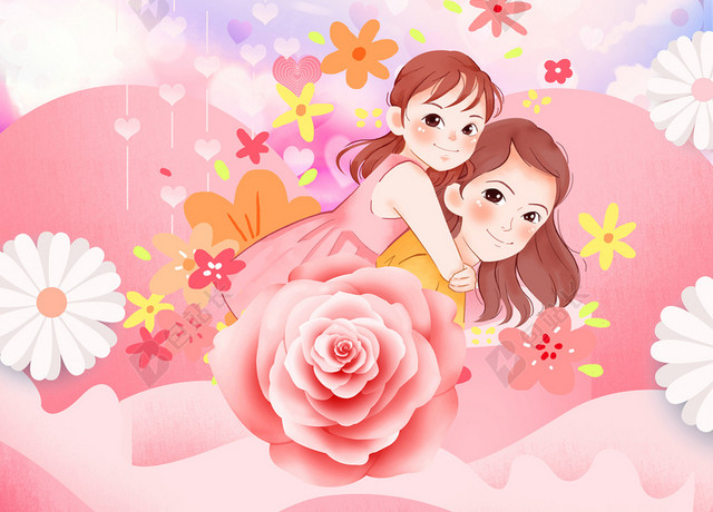 母亲节粉色手绘海报背景素材