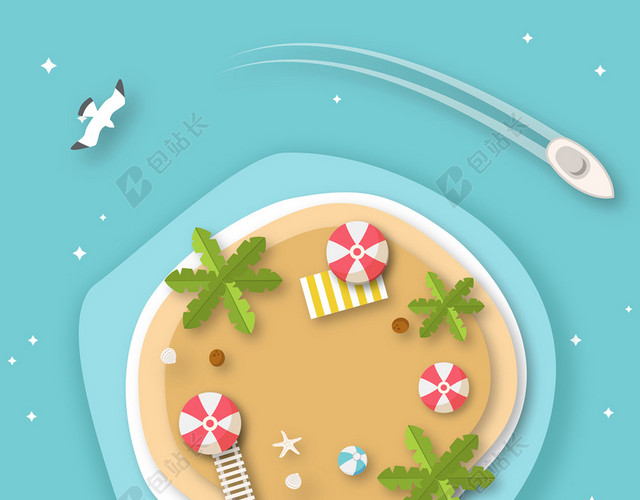 清凉夏日蓝色手绘海报背景素材