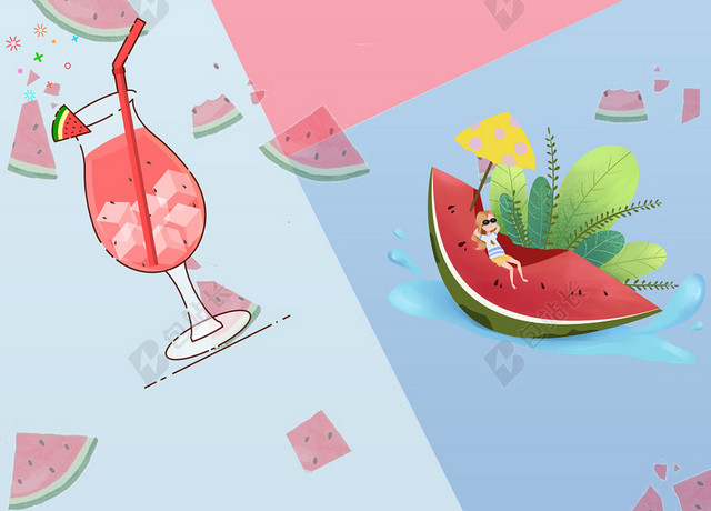 夏季夏日水果手绘拼接海报背景素材