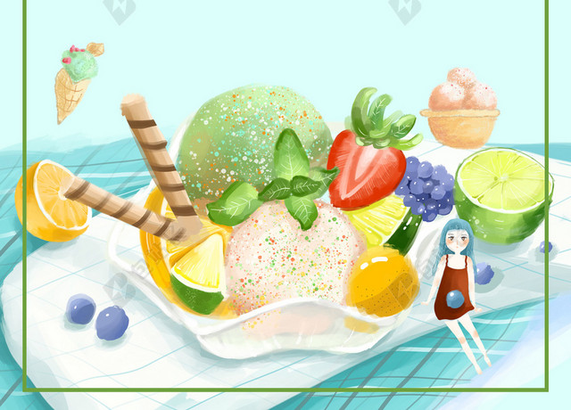 美食手绘绿色海报背景素材