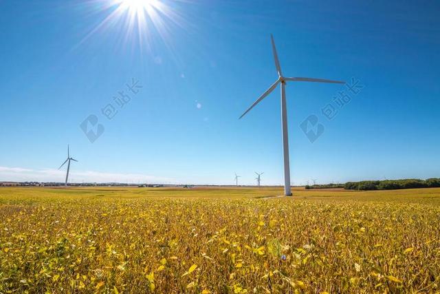 风力发电机组 风车 收获 豆类 蓝色 黄色 权力 替代方案