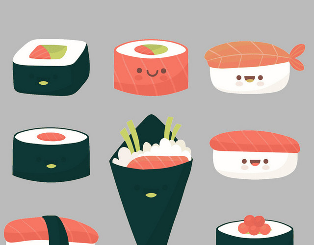 寿司美食餐饮卡通红绿可爱手握素材