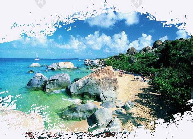 蓝白沙滩风景漂流夏天海报背景