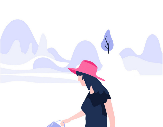 APP矢量插图少女浇花植物简约PNG素材