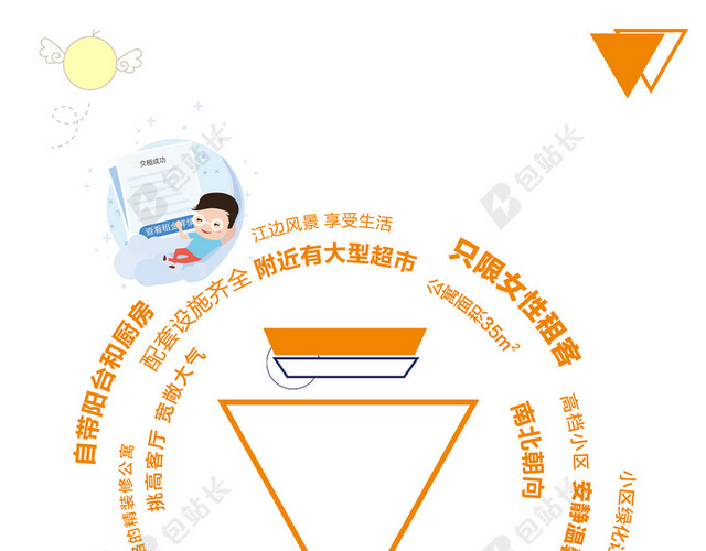创意文字手绘卡通房产中介买房租房白色背景海报