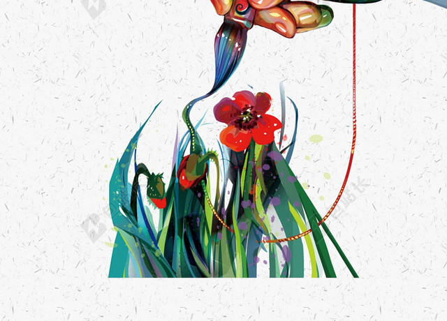 白色纹理人物花草水彩线条手绘美术油画招生培训卡通儿童海报背景