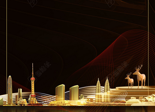 星空城市东方明珠流光房地产开盘宣传黑金色海报背景
