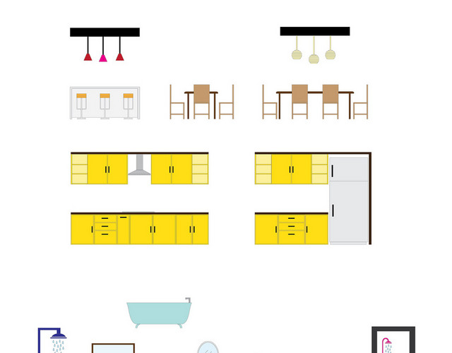 家居家具柜子灯具淋浴房矢量插图