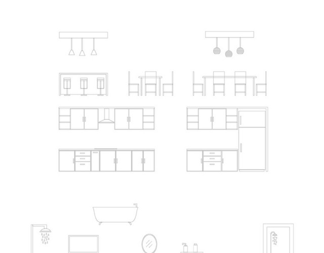 家居家具柜子灯具淋浴房矢量插图