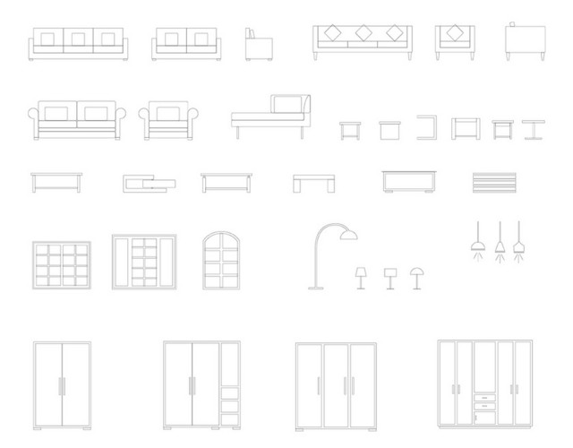 家居家具柜子灯具淋浴房矢量插图