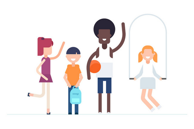 家庭运动健身跳绳篮球矢量插画
