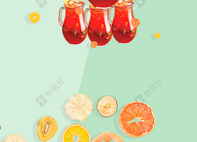 绿色小清新夏天水果茶饮品促销海报背景
