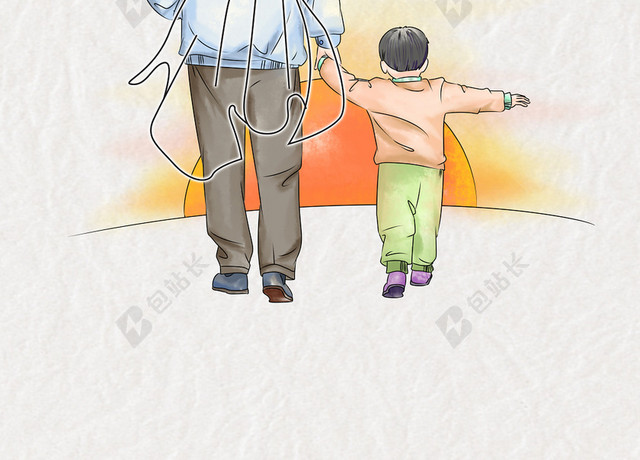 父亲节BANNER父亲节温暖插画背影父爱海报背景