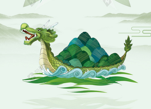 简约清新纹理白色粽子龙船端午节节日宣传海报背景