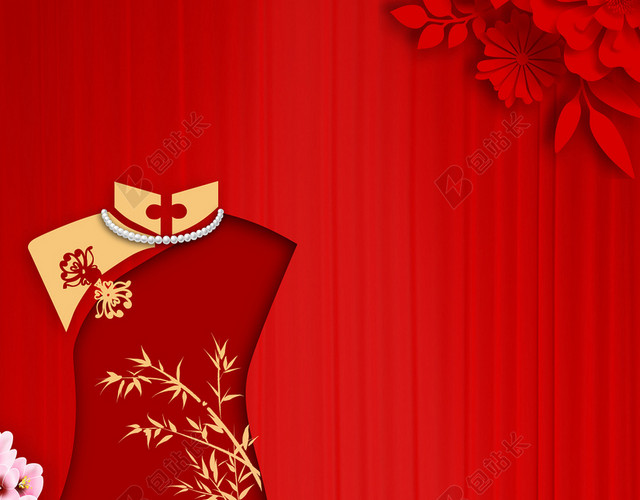 时尚红色传统旗袍服装服饰宣传衣服服装店海报背景