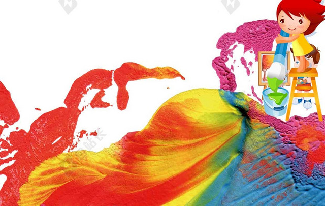 七彩火箭画笔手绘水彩卡通儿童美术招生培训海报背景