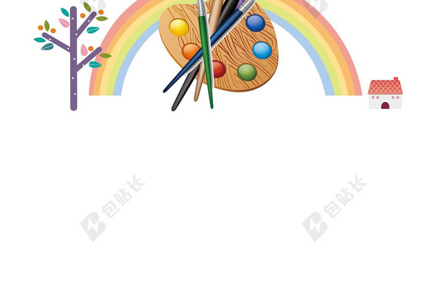 白色气球彩虹树木手绘画板水彩卡通儿童美术招生培训海报背景