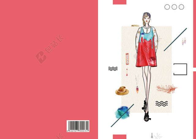 时尚红色女孩装饰服饰时装服装画册封面背景