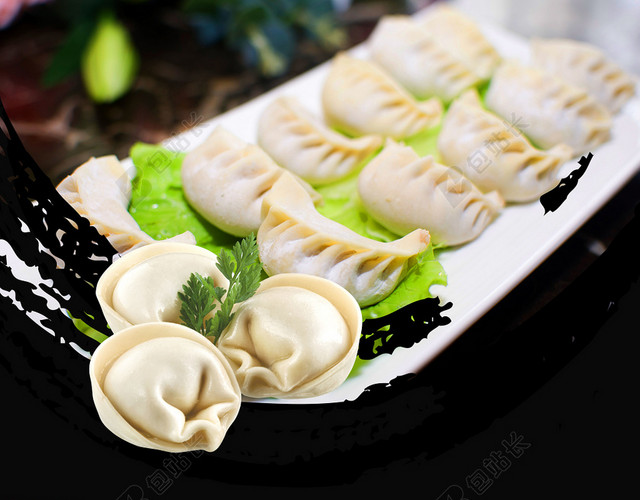 黑色商务快餐小吃饺子宣传海报背景