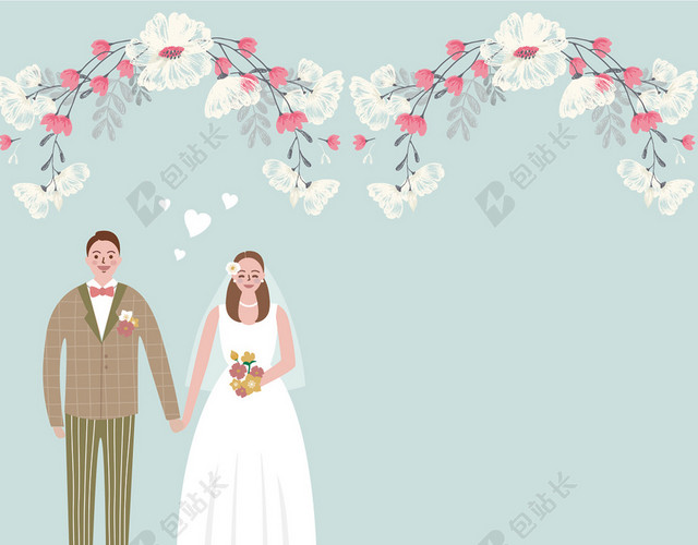 小清新蓝色花婚礼婚宴结婚请柬邀请函背景图