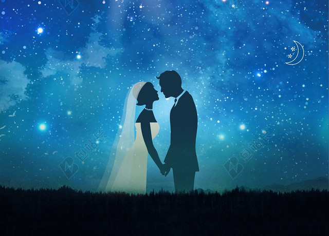 简约夜晚情侣婚庆公司宣传婚礼海报背景
