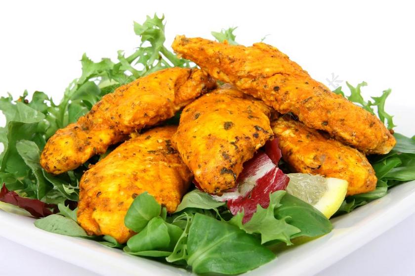 餐饮简约鸡肉沙拉背景图片