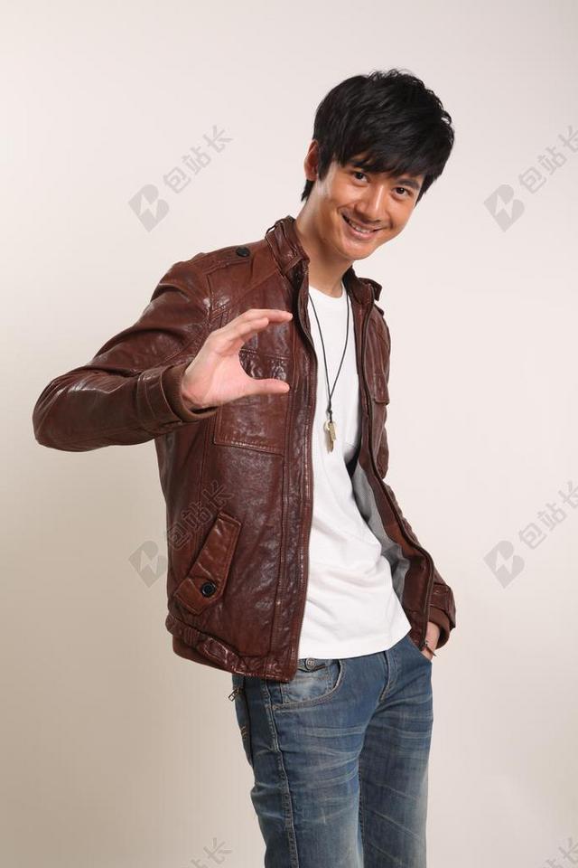 微笑 男人 帅哥 亚洲 皮夹克