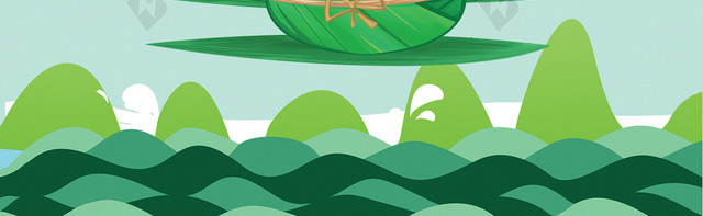 端午节清新浓绿手绘插画可爱粽子包装盒背景