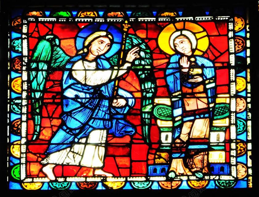 彩色玻璃 天使报喜 圣加布里埃 玻璃 颜色 天主教 光