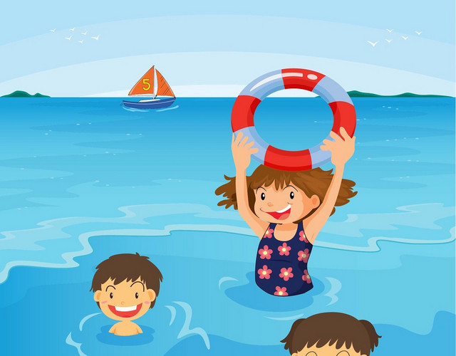 夏天游泳防溺水戏水的小孩素材
