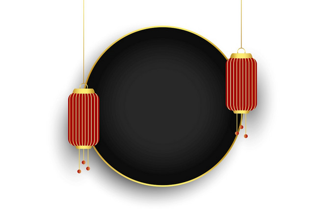 中国风喜庆新年红色灯笼边框小素材