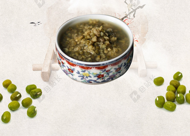 绿豆汤绿豆元素中国风海报背景
