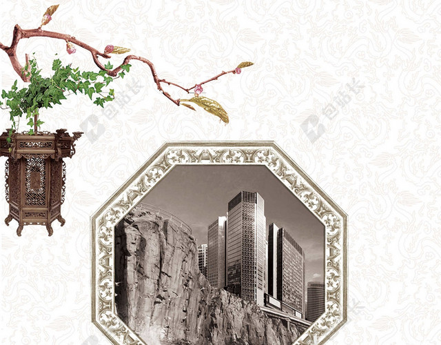 简约传统灰色窗子中式画册封面宣传册背景
