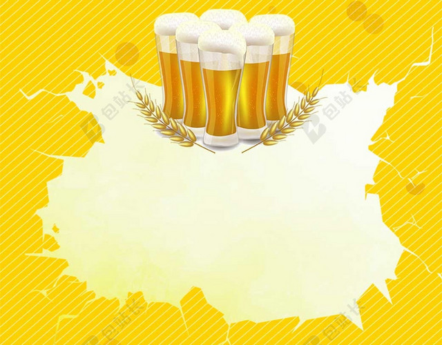 黄色卡通手绘风格夏天啤酒节海报背景