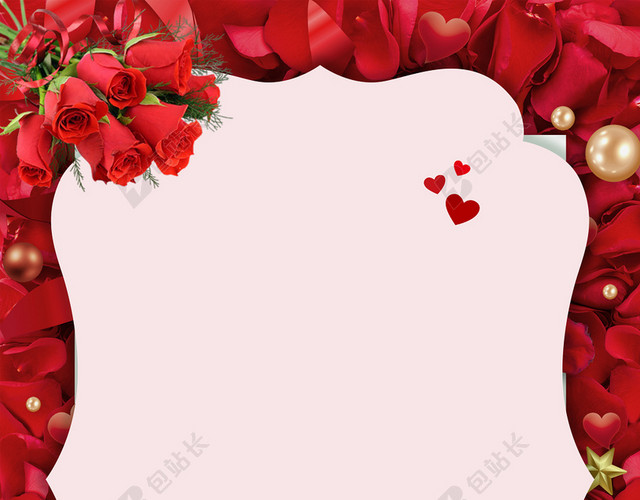 红色清新唯美520玫瑰花瓣背景
