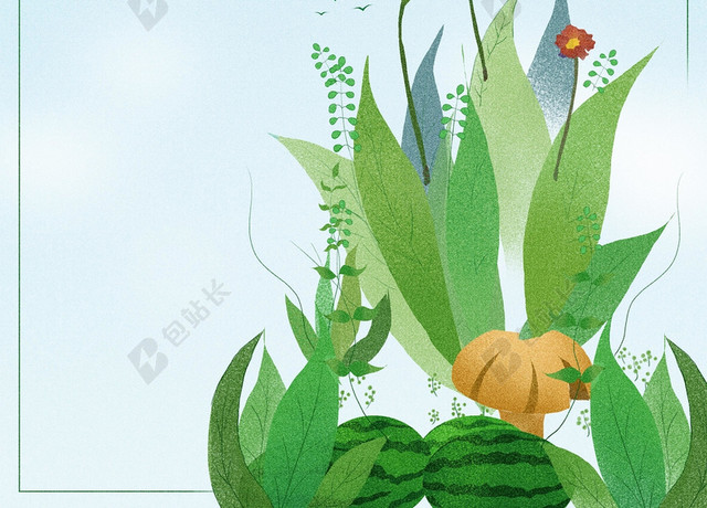 中国传统节日绿色西瓜24节气小暑海报背景