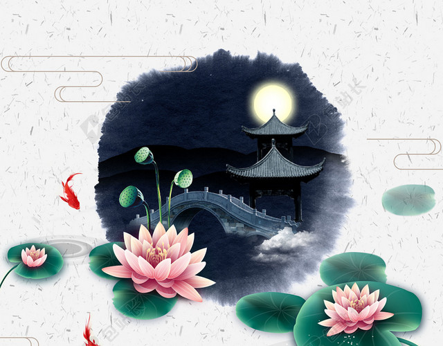 中国传统节日绿叶亭子24节气小暑海报背景