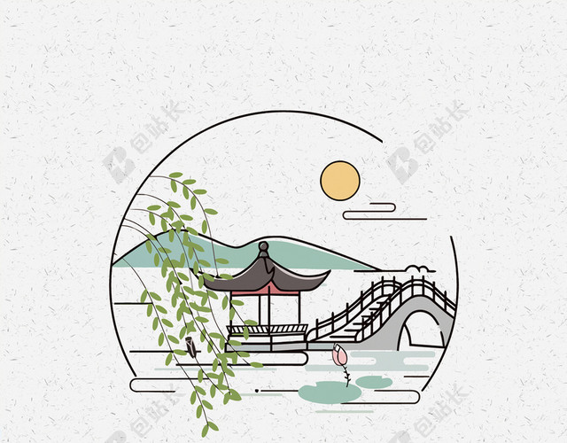 清新彩色凉亭荷花荷叶大暑24节气二十四节气背景素材