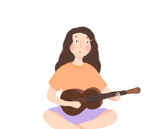 夏天弹琴的女孩人物插画形象