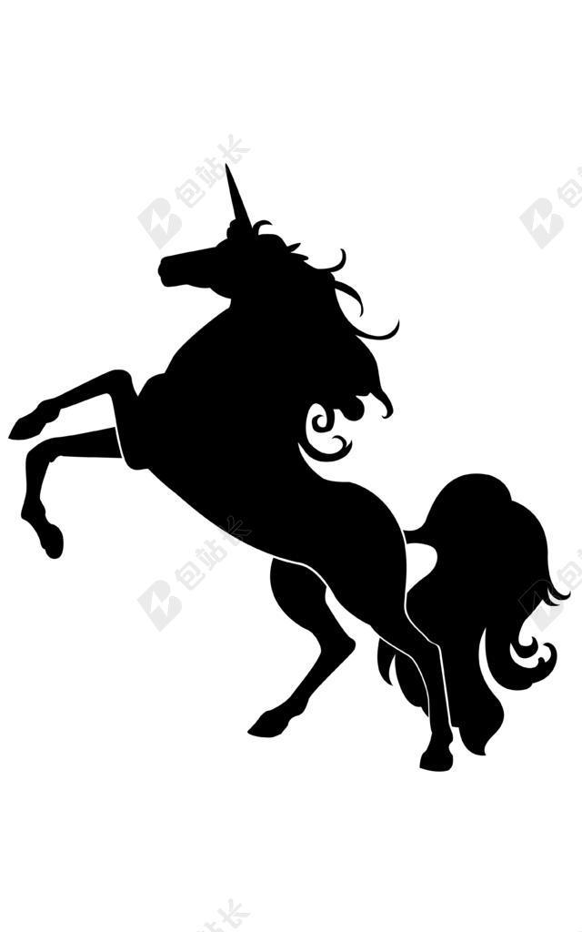 黑色 獨角獸 插畫 動物 神話 馬 剪影 PNG