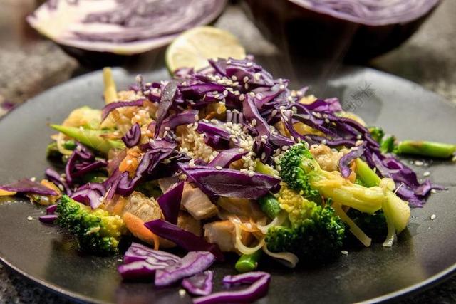 餐饮时尚素菜抄肉背景图片