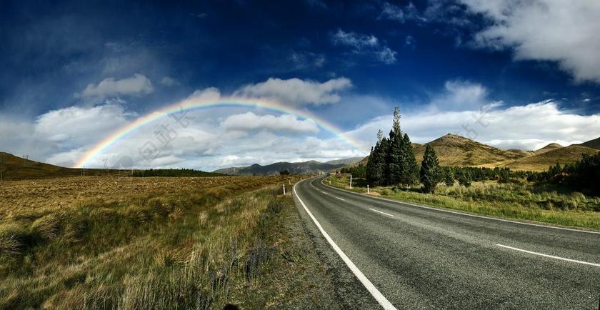 旅游自然农村公路彩虹背景背景图片