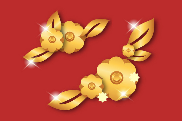 金色花朵中国风喜庆新年素材