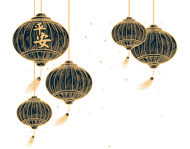 中国风喜庆新年中式蓝色灯笼素材
