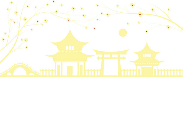 中国风喜庆新年金色建筑剪影素材
