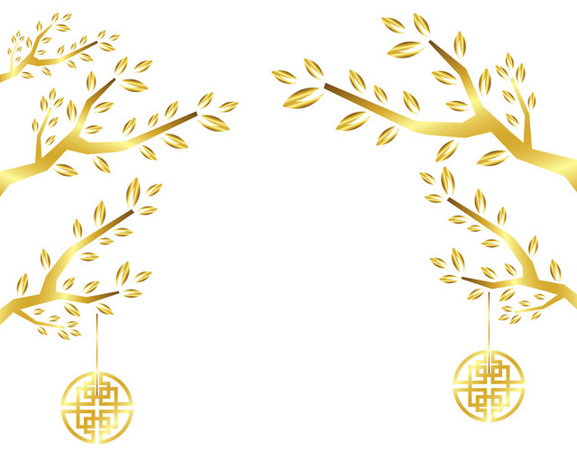 中国风喜庆新年中式金色渐变植物素材