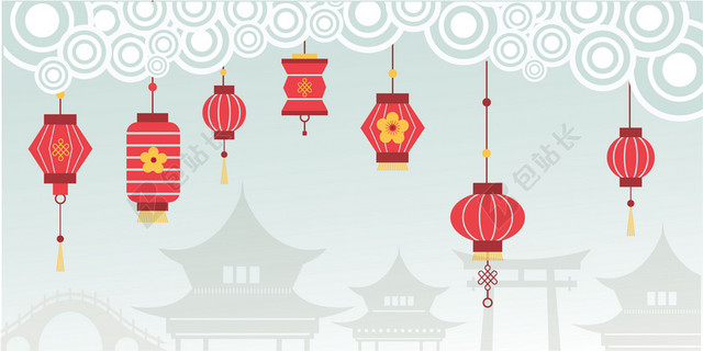 中国风喜庆新年中式红色灯笼