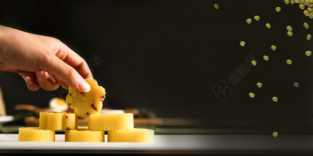 清新简约纹理传统美食绿豆糕点海报背景