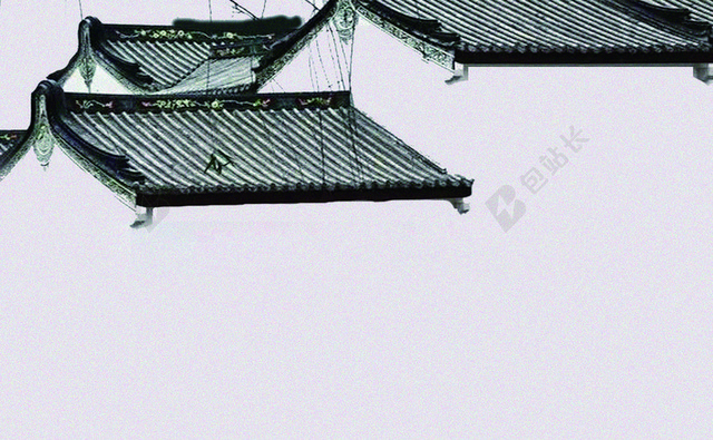 旅行社名片古风屋檐背景名片