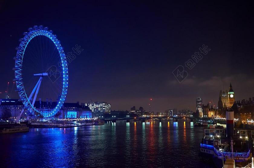 眼睛 伦敦 夜间照片 伦敦眼 蓝色 英国 议会 铁路运输工具